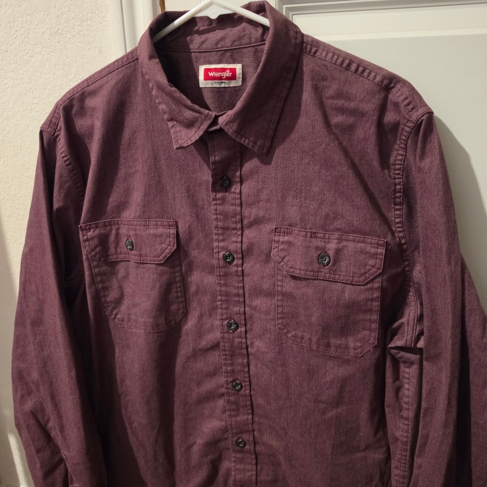 Wrangler Mens Burgundy Heathered Long Sleeve Button Down Shirt Large Pocket L
